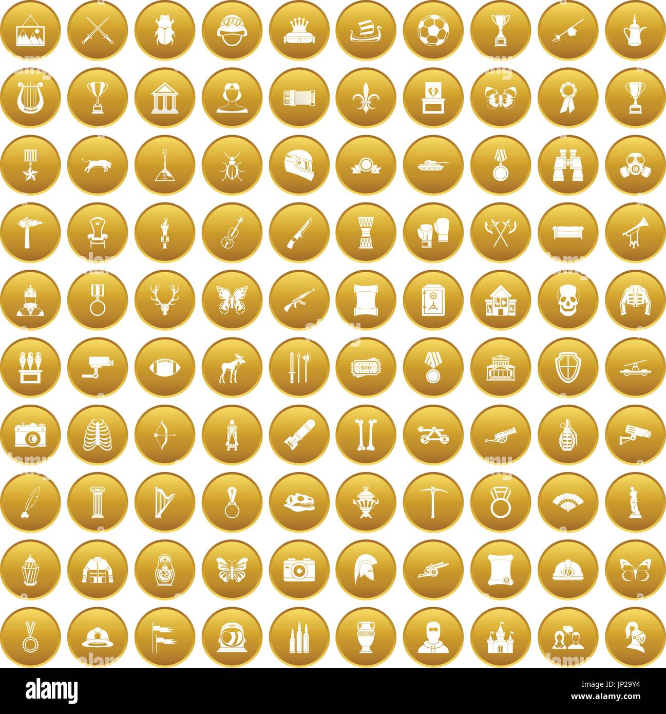 100 museum icons set gold Stock Vector