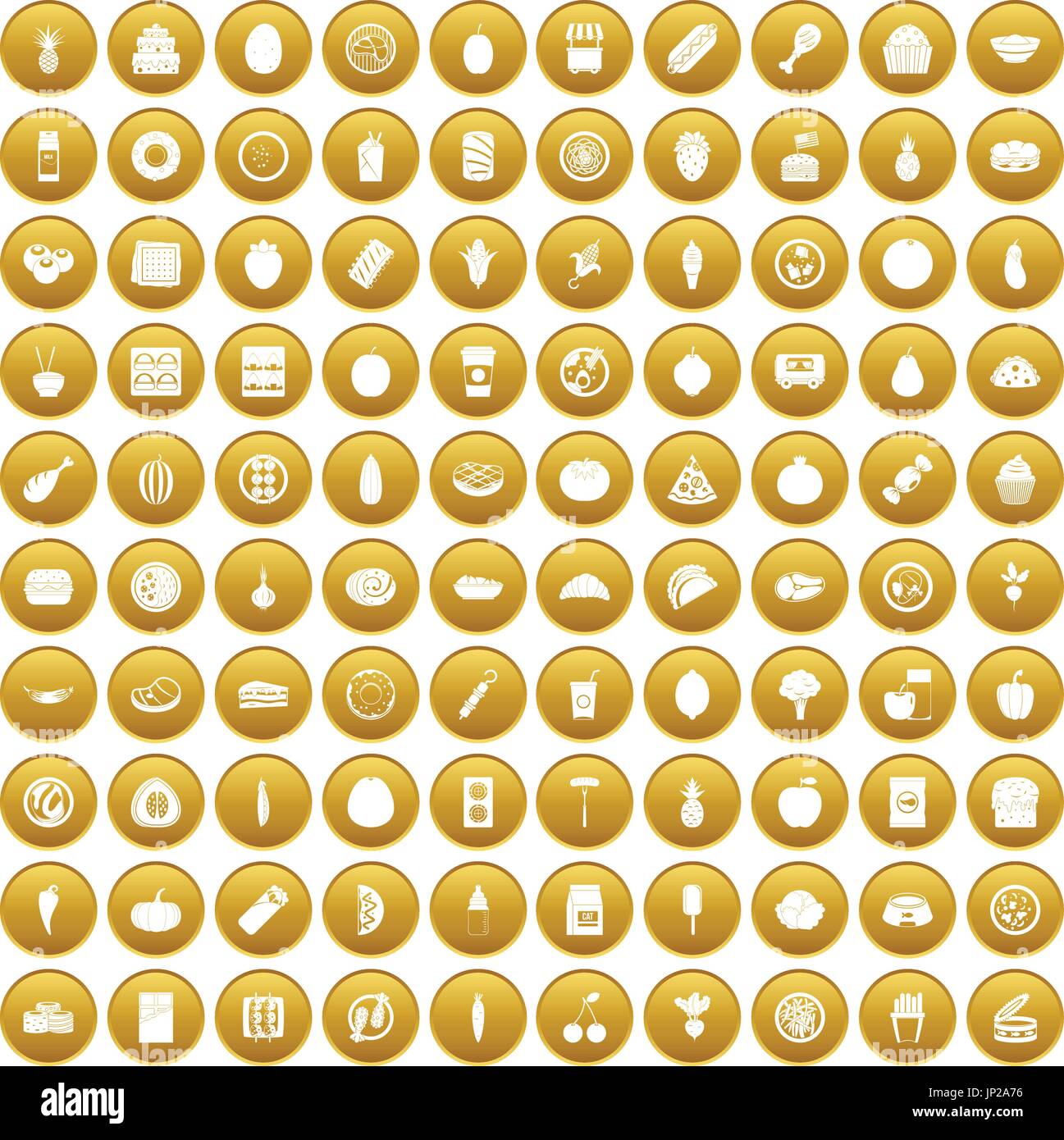 100 nutrition icons set gold Stock Vector