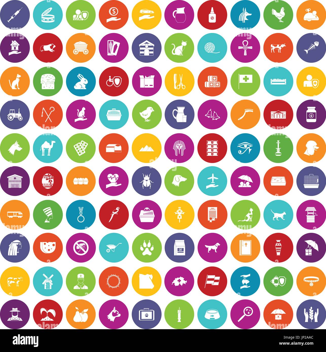 100 pets icons set color Stock Vector