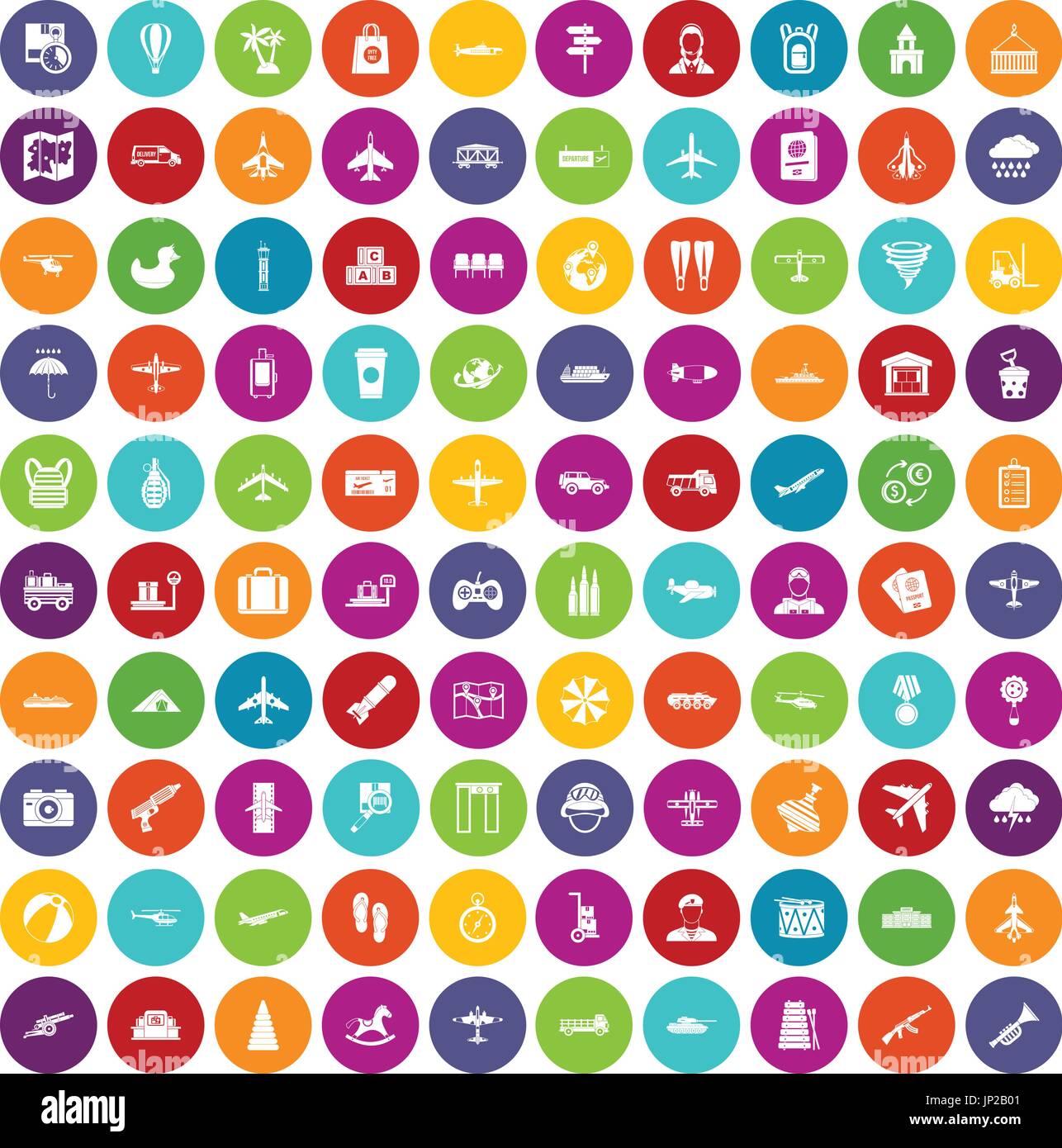 100 plane icons set color Stock Vector