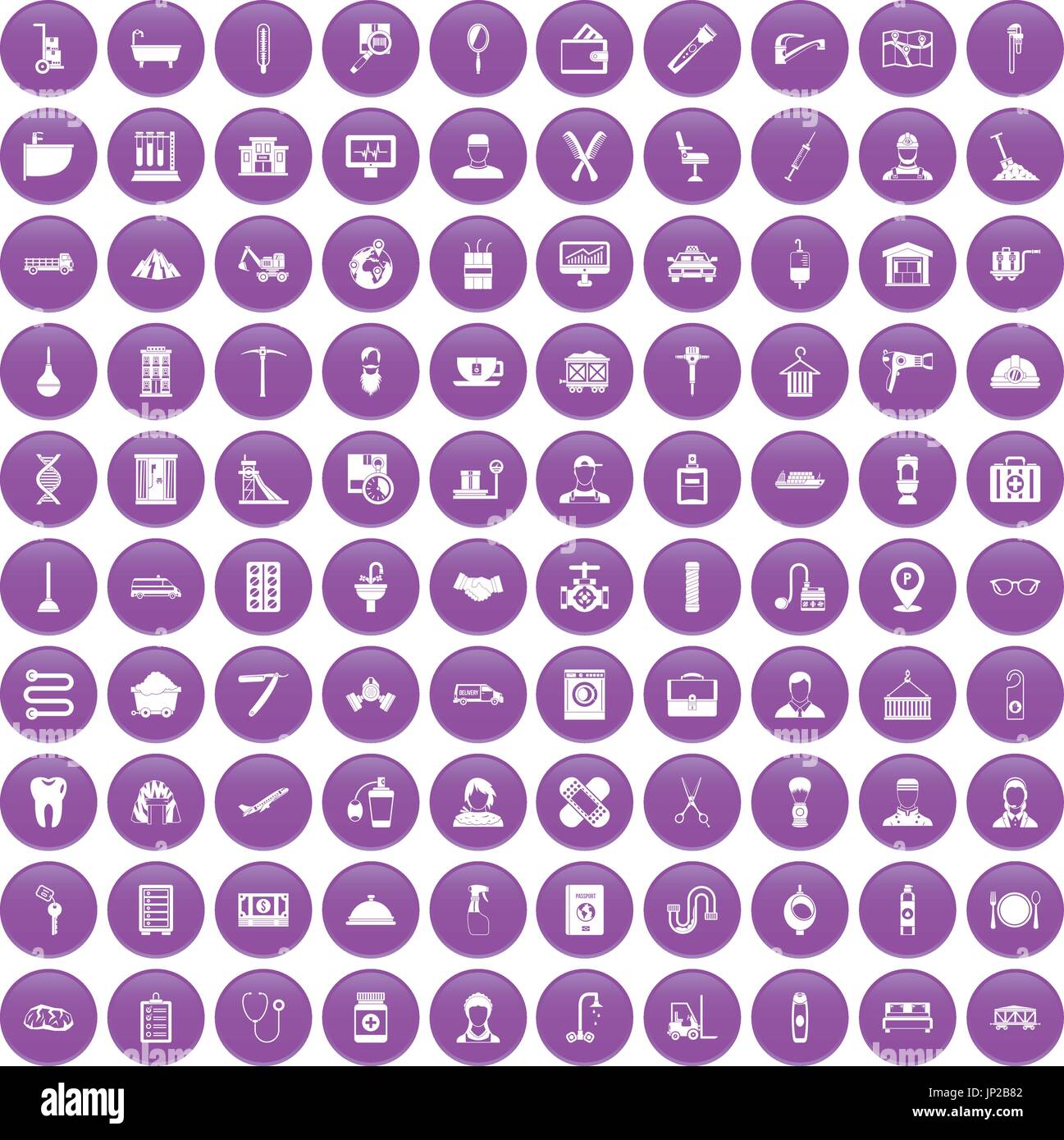 100 craft icons set purple Stock Vector