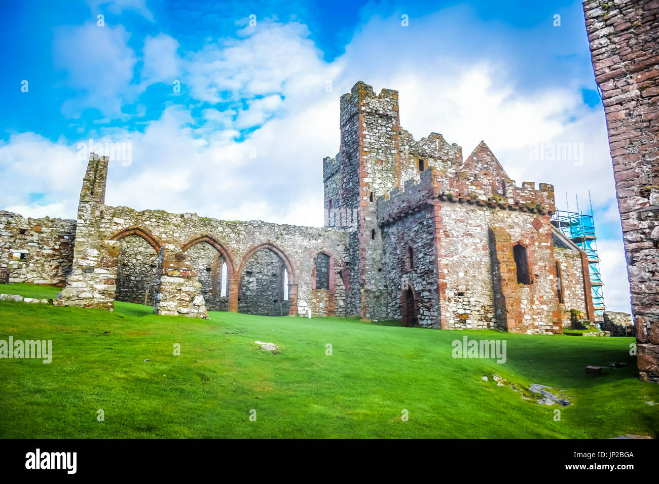Peel Castle on St Patrick's Isle in Peel, the Isle of Man Stock Photo