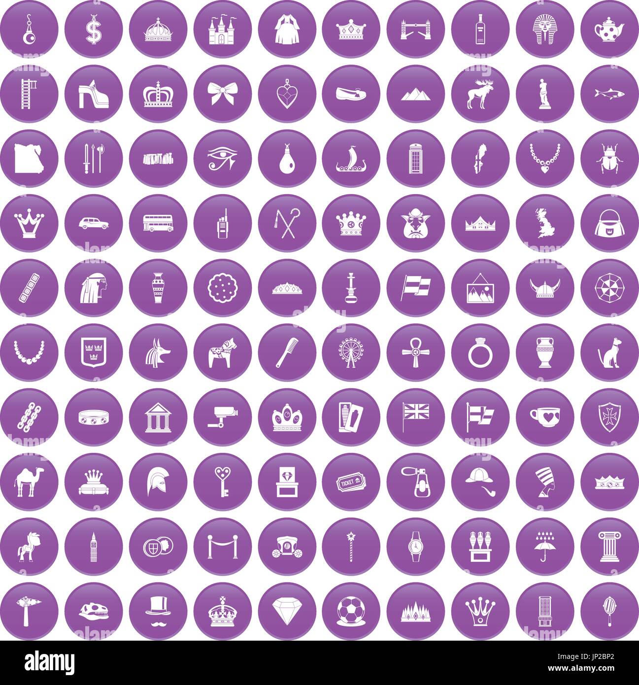 100 crown icons set purple Stock Vector