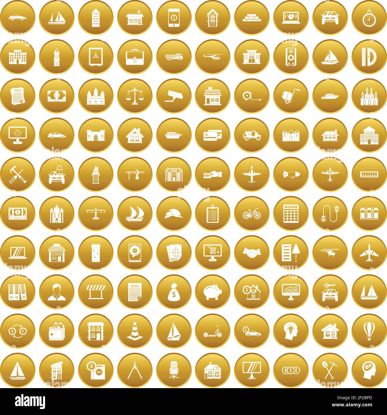 100 private property icons set gold Stock Vector