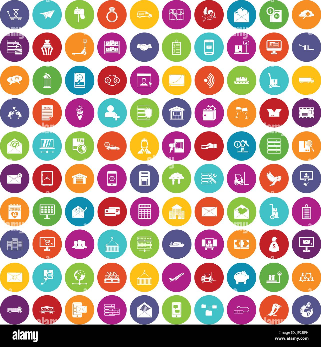 100 postal service icons set color Stock Vector