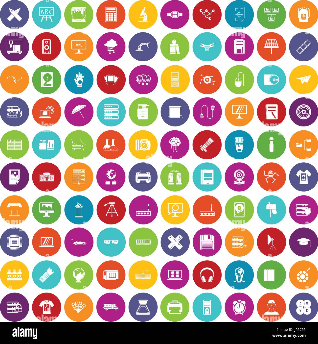 100 printer icons set color Stock Vector
