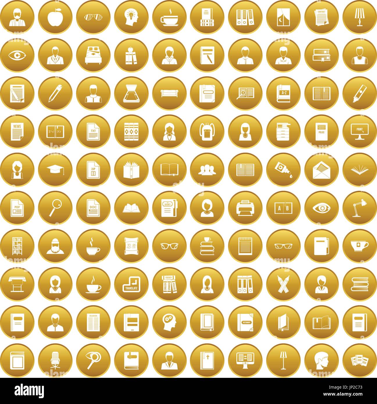 100 reader icons set gold Stock Vector
