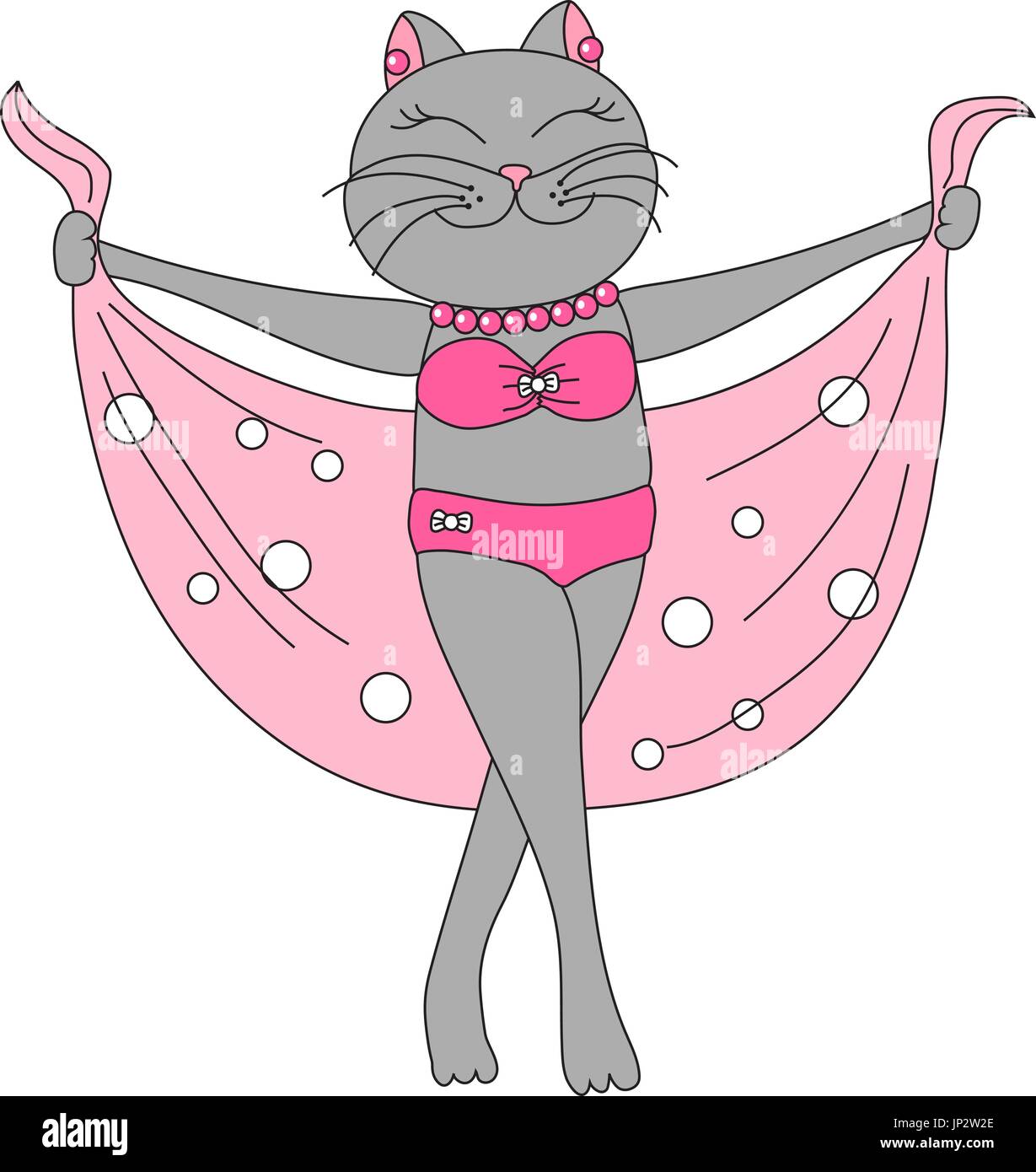 Cute cat in a pink swimsuit. Stock Vector