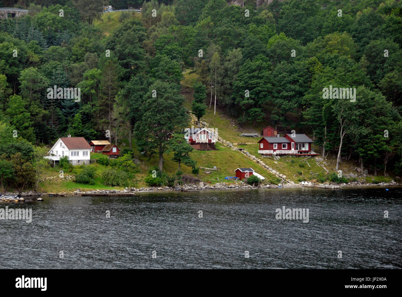 Waterside dwellings. Lysefjord, Norway Stock Photo