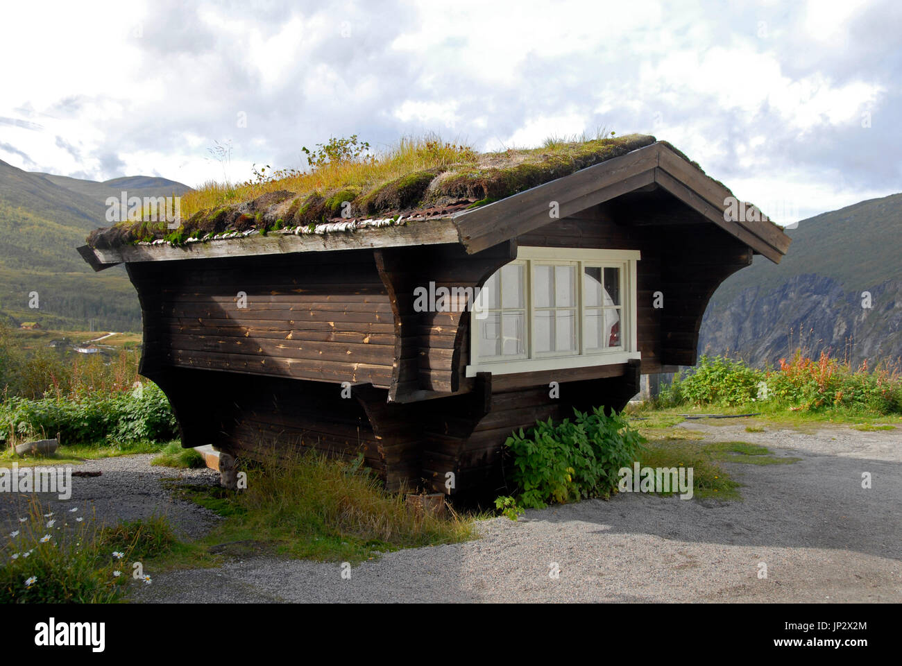Old turf-roofed building, Hardangervidda, Norway Stock Photo