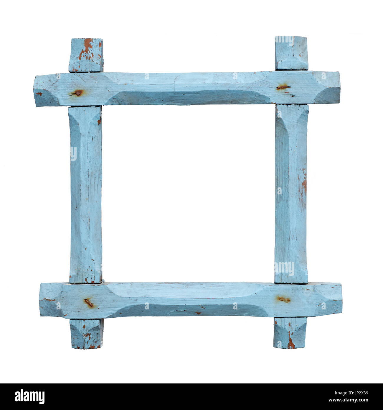 Isolated objects: old empty blue picture frame on white background ...