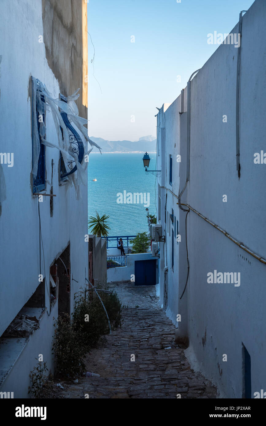 Mediterranean view from an alley Stock Photo