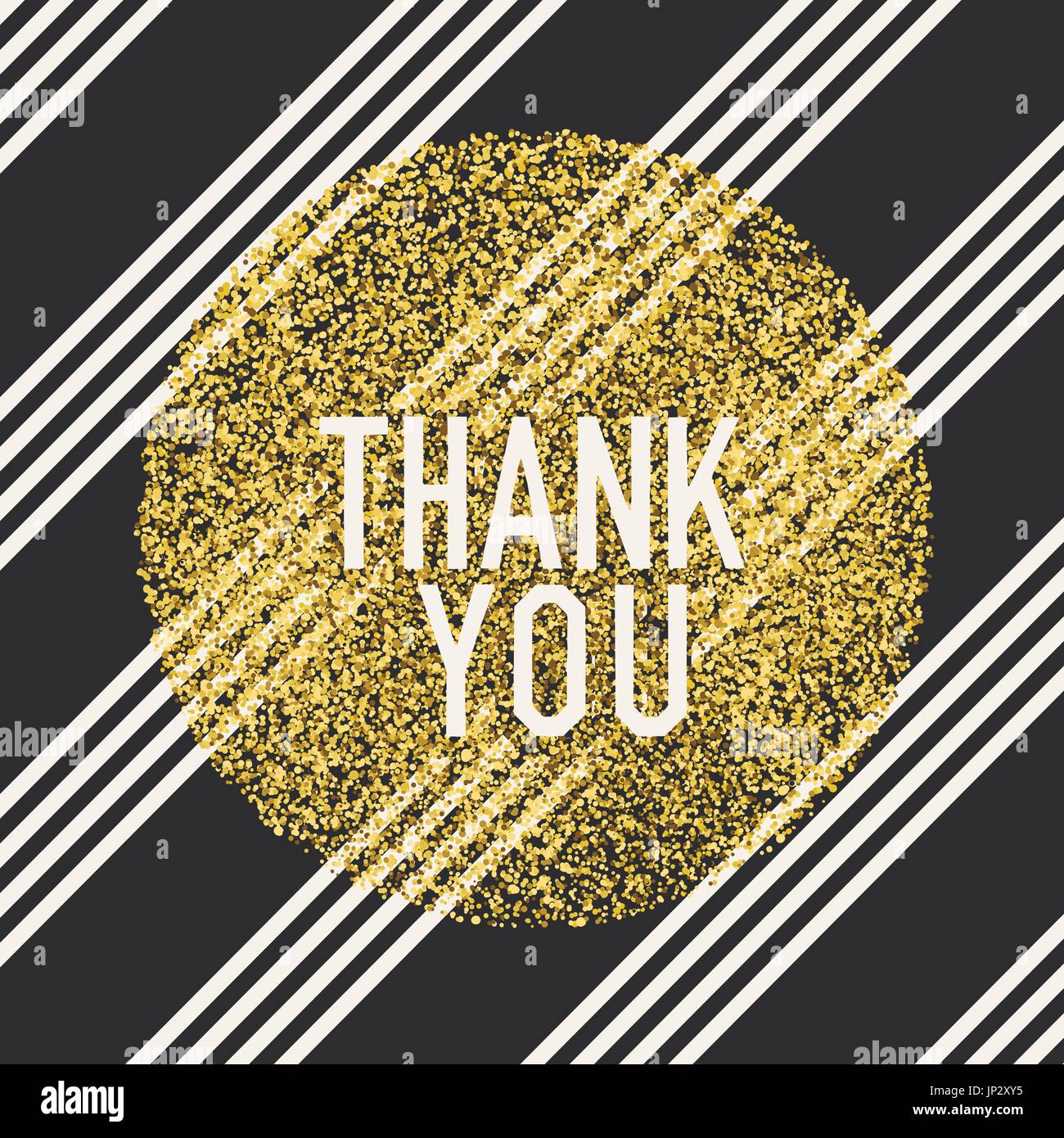 Thank you. Invitation card design template. Diagonal lines pattern and golden chaotic dots circle shaped. Vector invitation design background. Stock Vector