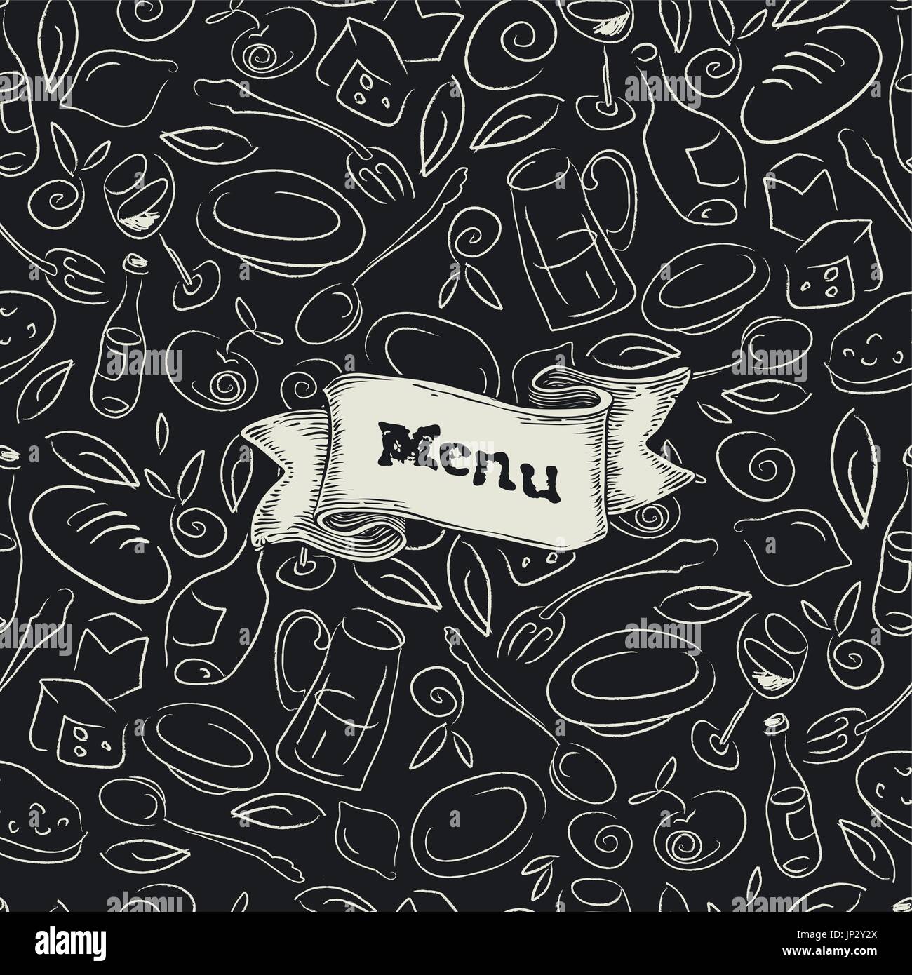 Menu on vintage ribbon. Restaurant menu template. Vintage handdrawn text on ribbon Stock Vector