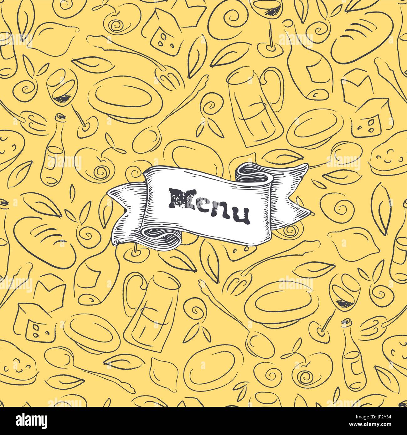 Menu on vintage ribbon. Restaurant menu template. Vintage handdrawn text on ribbon Stock Vector