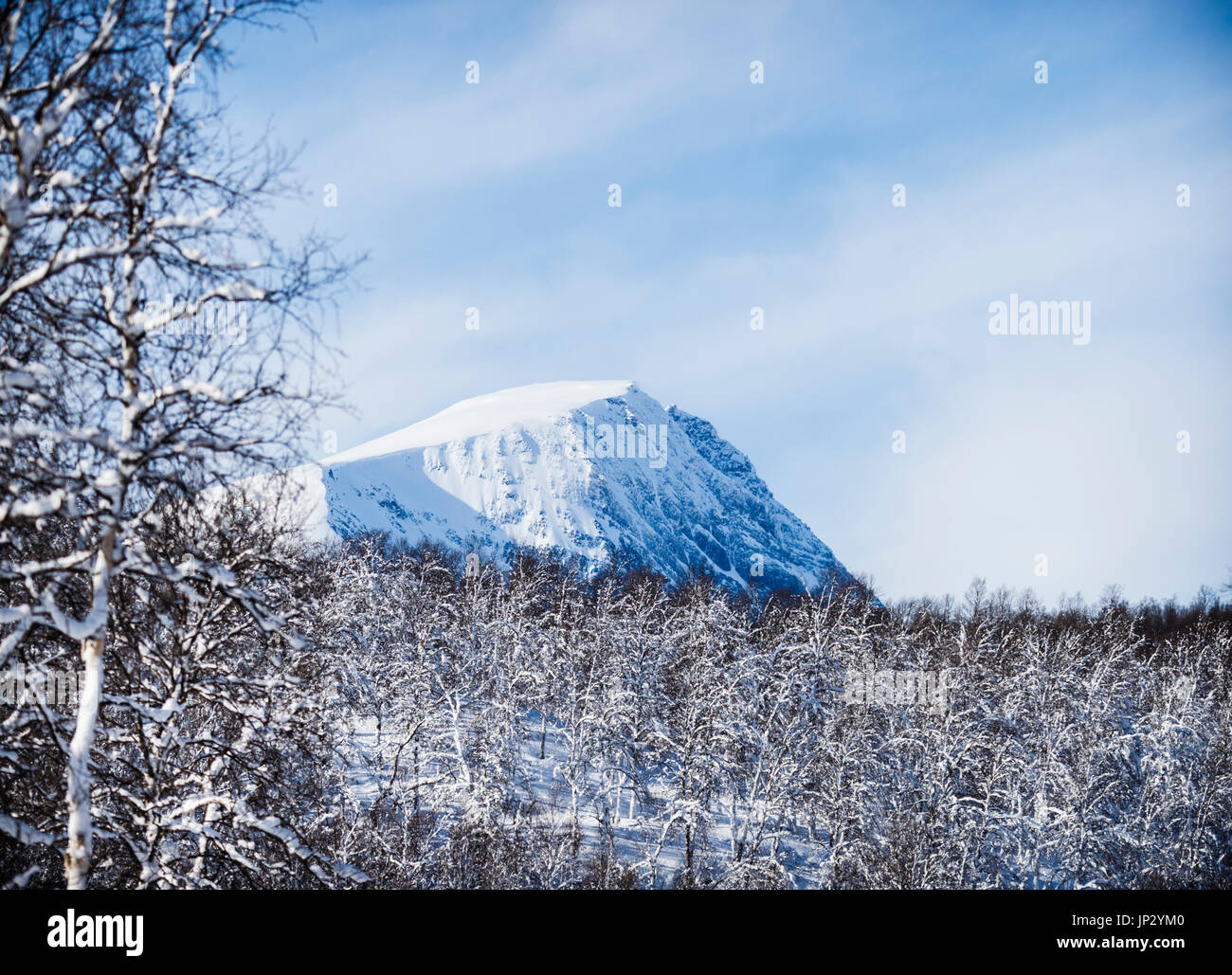 Snow Covered Mountain In Norway Stock Photo