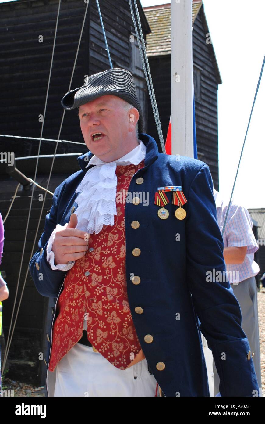 Nick Lynas, Town Crier, speaks at the annual Old Town Carnival at Hastings in East Sussex, England on July 30, 2011. Stock Photo