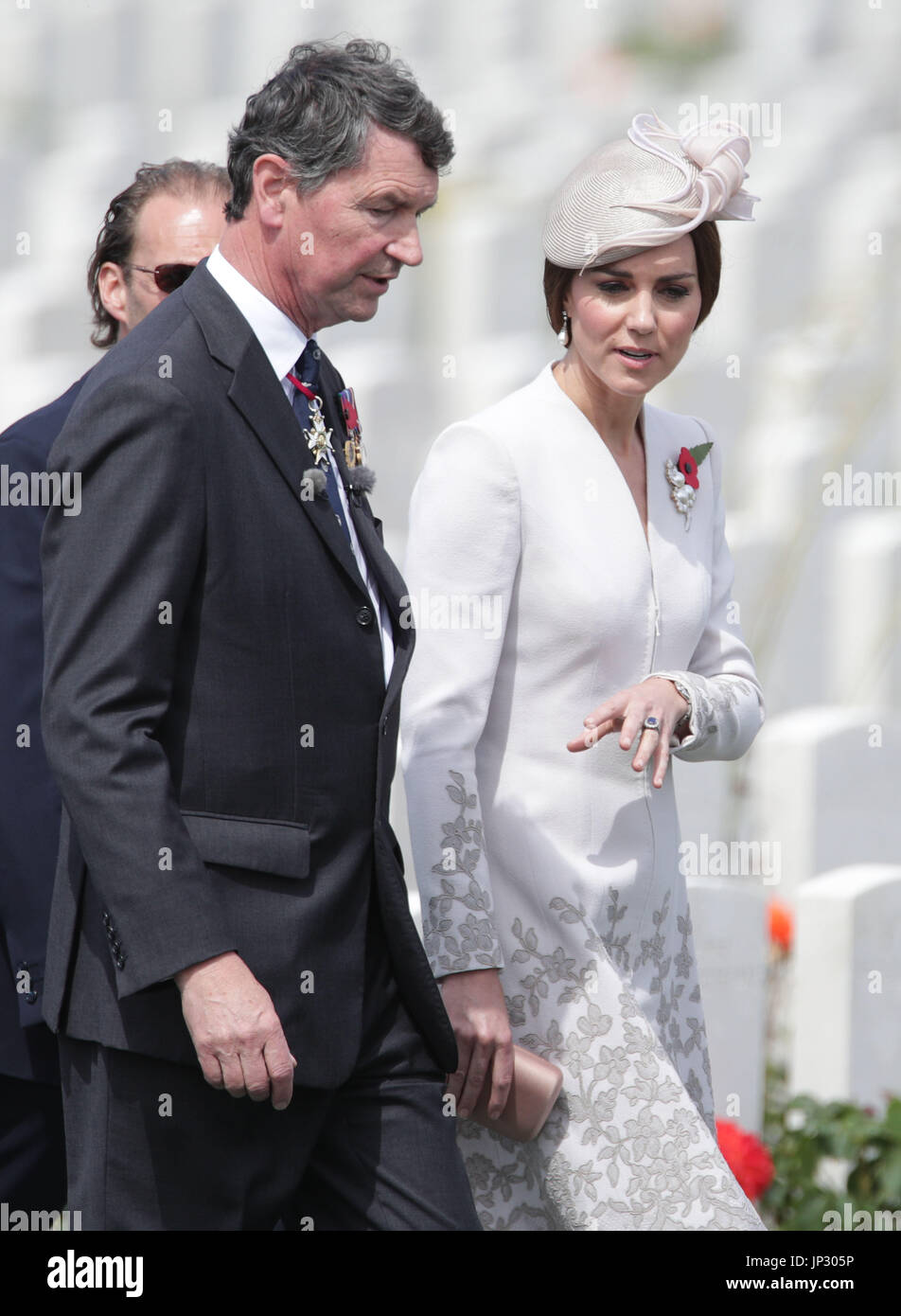 Vice Admiral Sir Timothy Laurence and the Duchess of Cambridge at Tyne Cot Commonwealth War Graves Cemetery in Ypres, Belgium, for a commemoration ceremony to mark the centenary of Passchendaele. Stock Photo