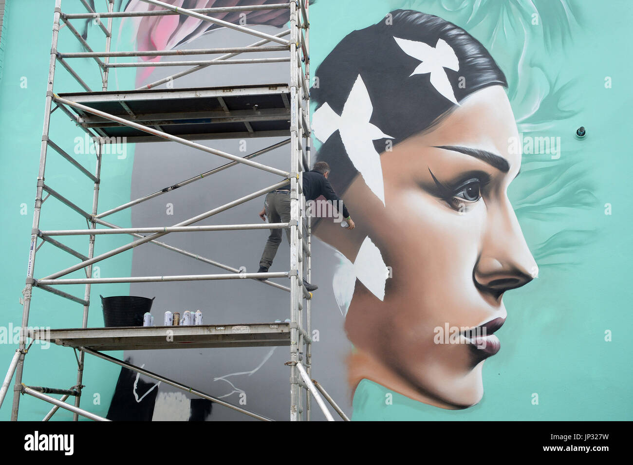 Graffiti artist 'Jody' works on a huge mural, titled 'Reverie', on a house  as he takes part in Upfest, a street art and graffiti festival in Bristol  Stock Photo - Alamy