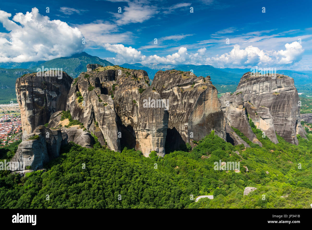 The spectacular massive rocky pinnacles of Meteora, Thessaly, Greece Stock Photo