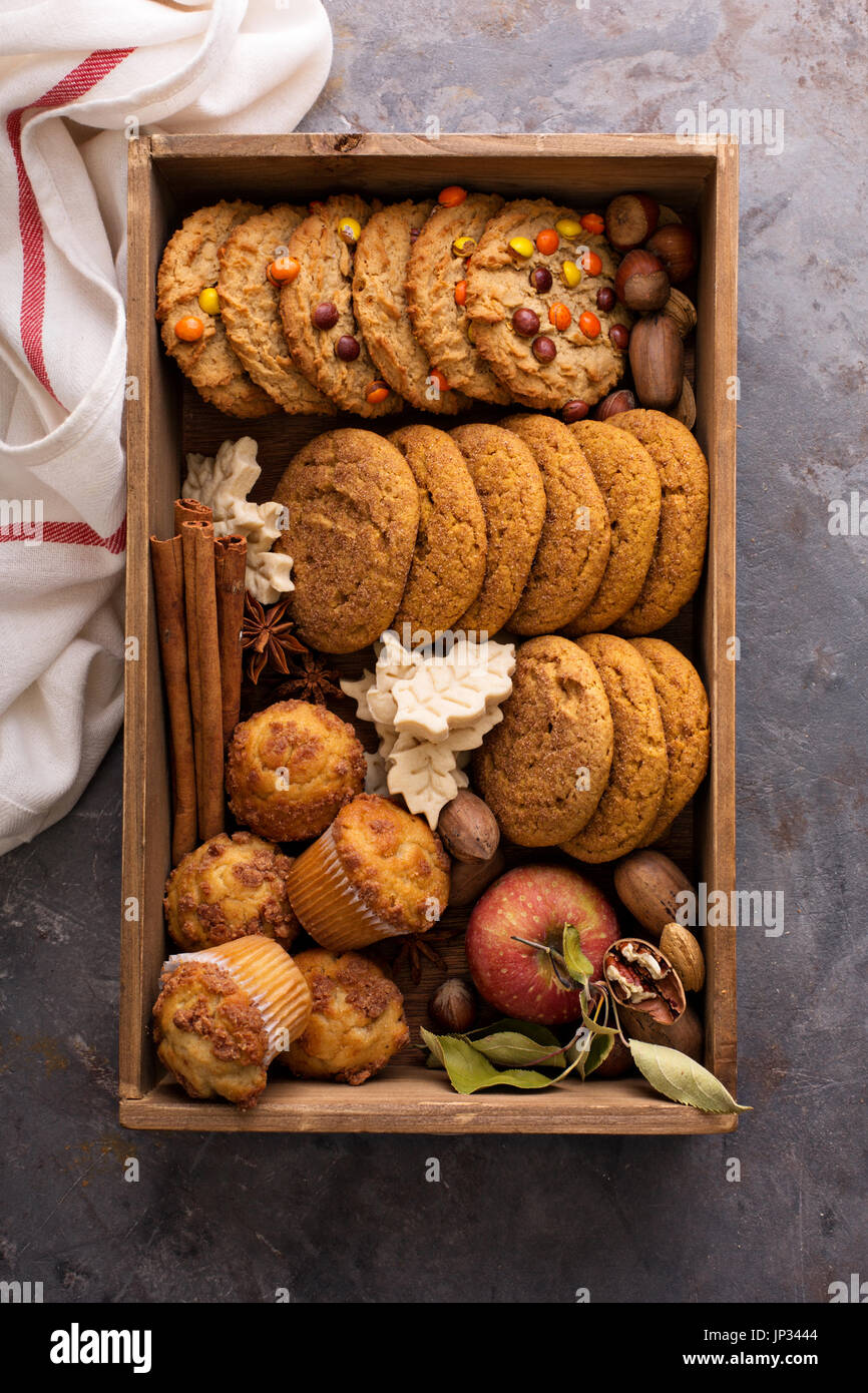 Fall cookies and muffins in a box with apples Stock Photo Alamy