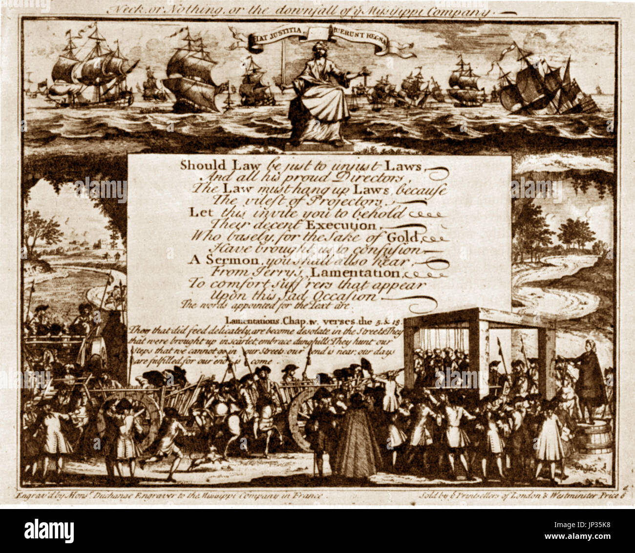 18th century downfall of Mississippi company  engraving (Mississippi  Bubble 1718-1720) Stock Photo
