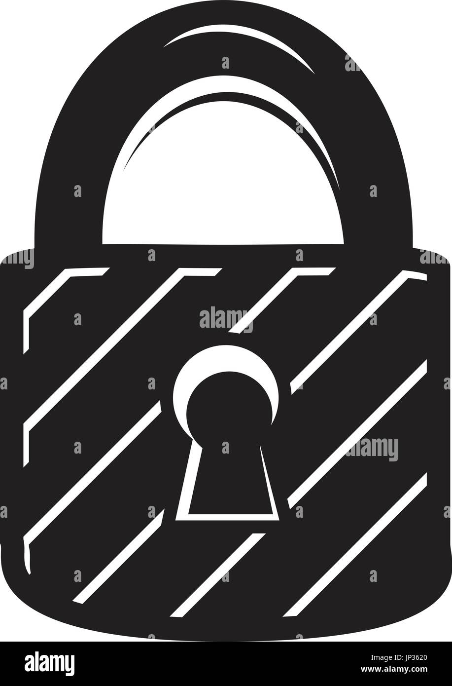closed lock with diagonal strips isolated on white background. Stock Vector