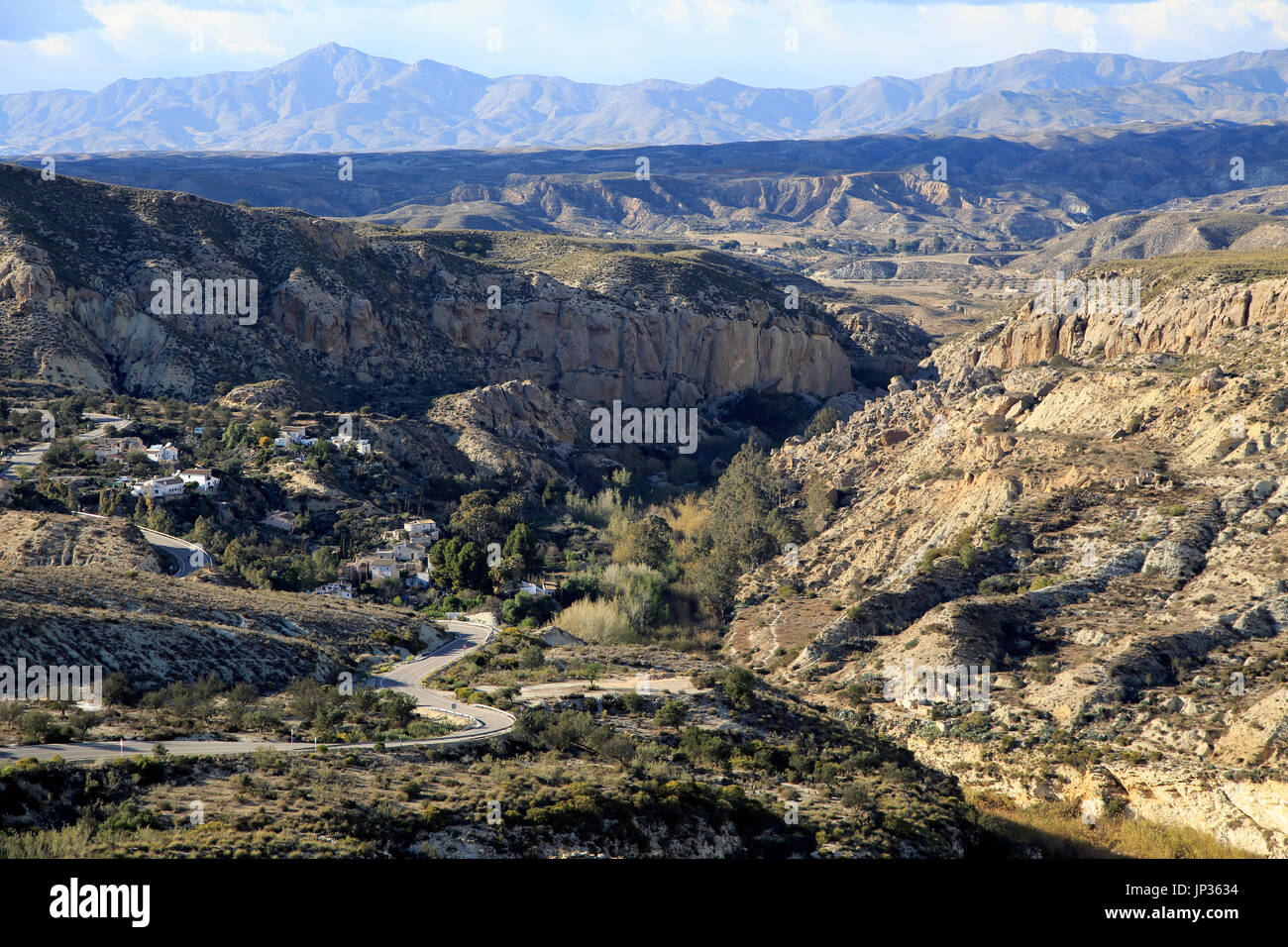 Limestone desert landscape, Los Molinos del Río Aguas, Paraje Natural de Karst en Yesos, Sorbas, Almeria, Spain Stock Photo