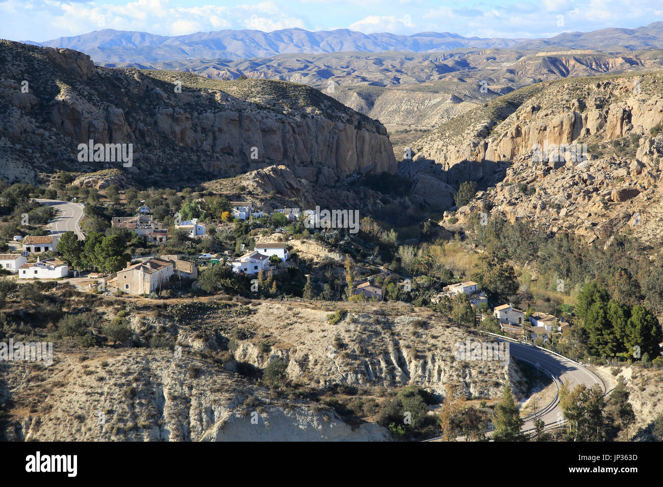 Limestone desert landscape, Los Molinos del Río Aguas, Paraje Natural de Karst en Yesos, Sorbas, Almeria, Spain Stock Photo