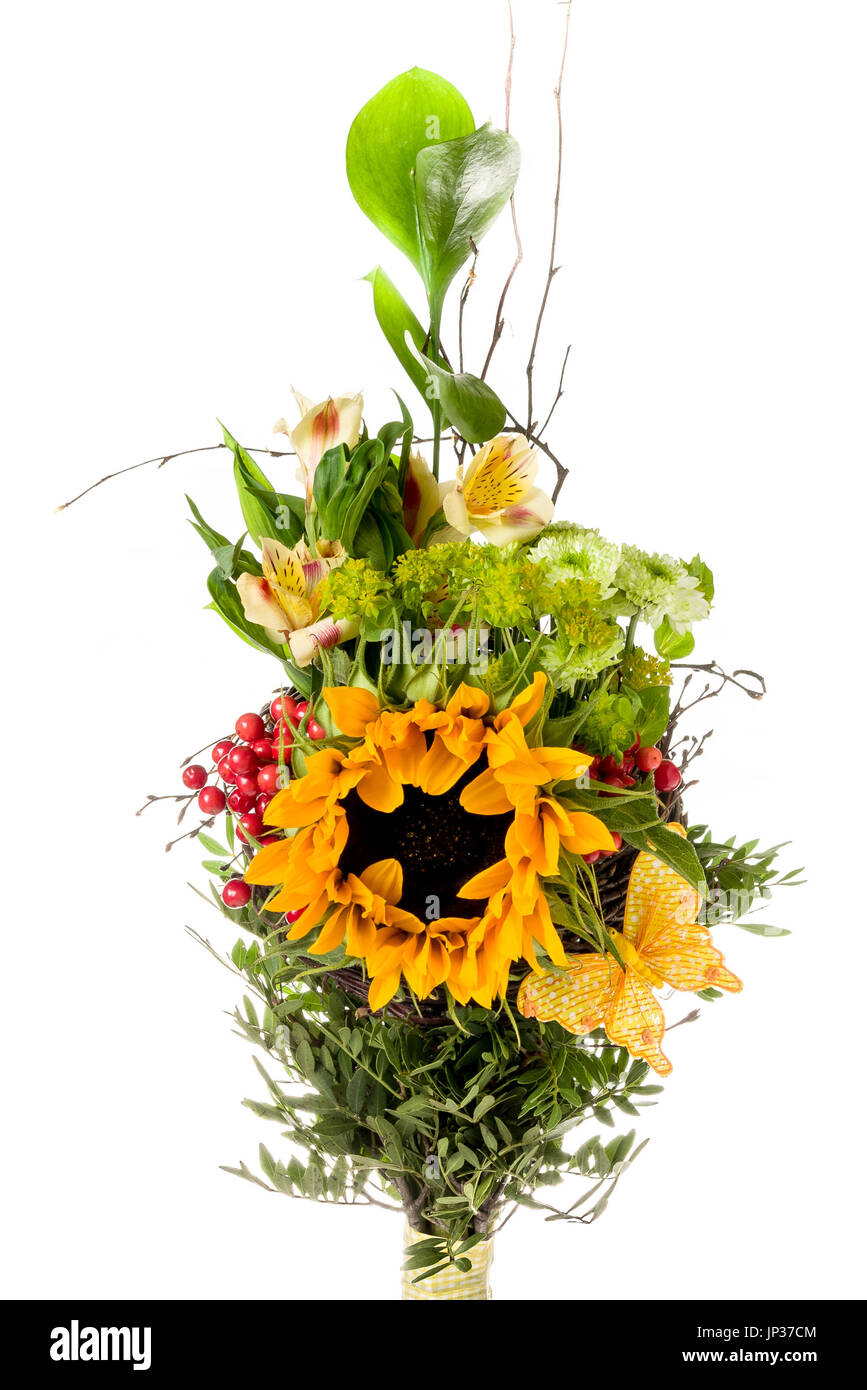 Bouquet with sunflowers isolated on white baclground Stock Photo - Alamy