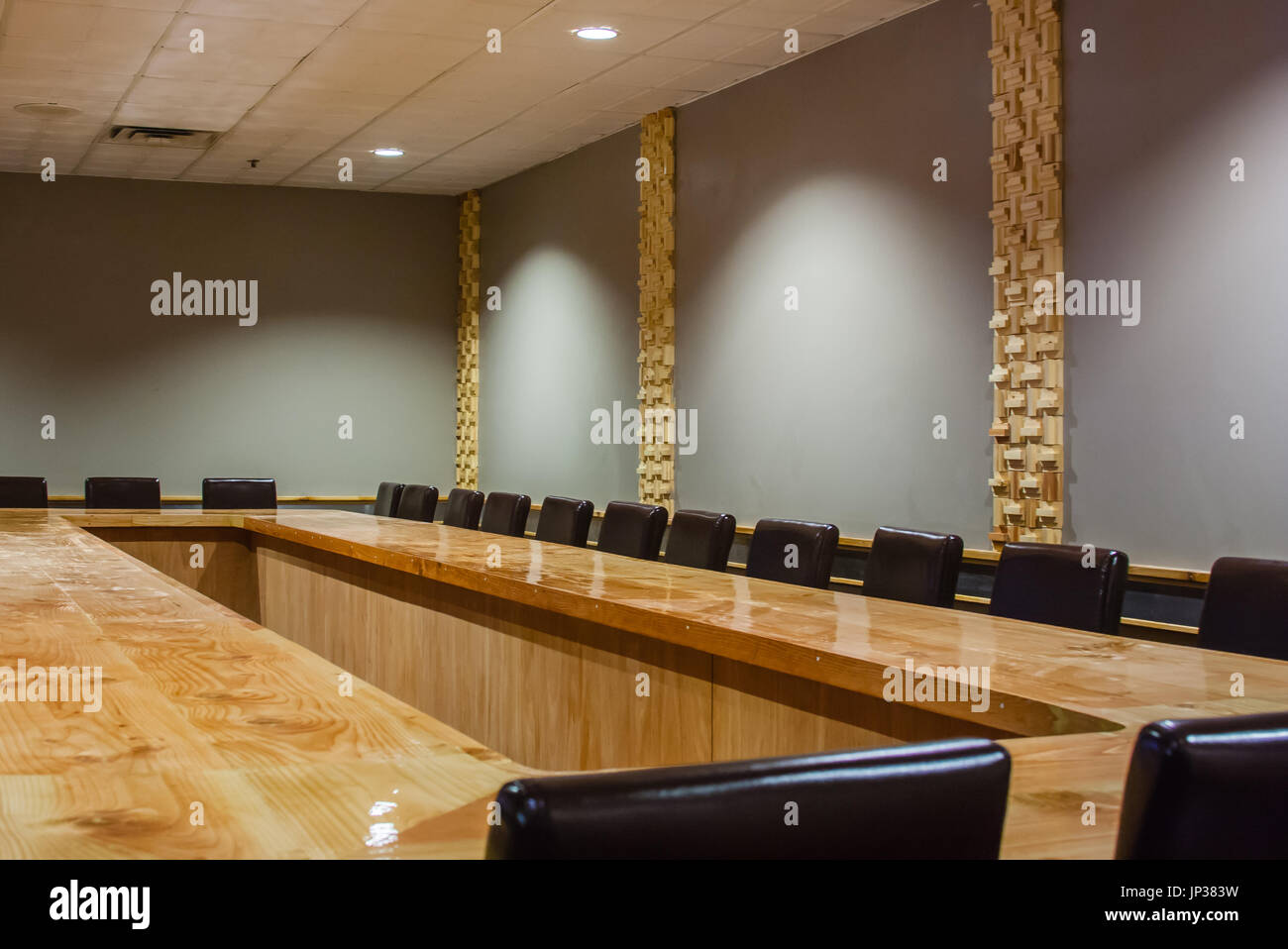 empty conference room with wood table Stock Photo