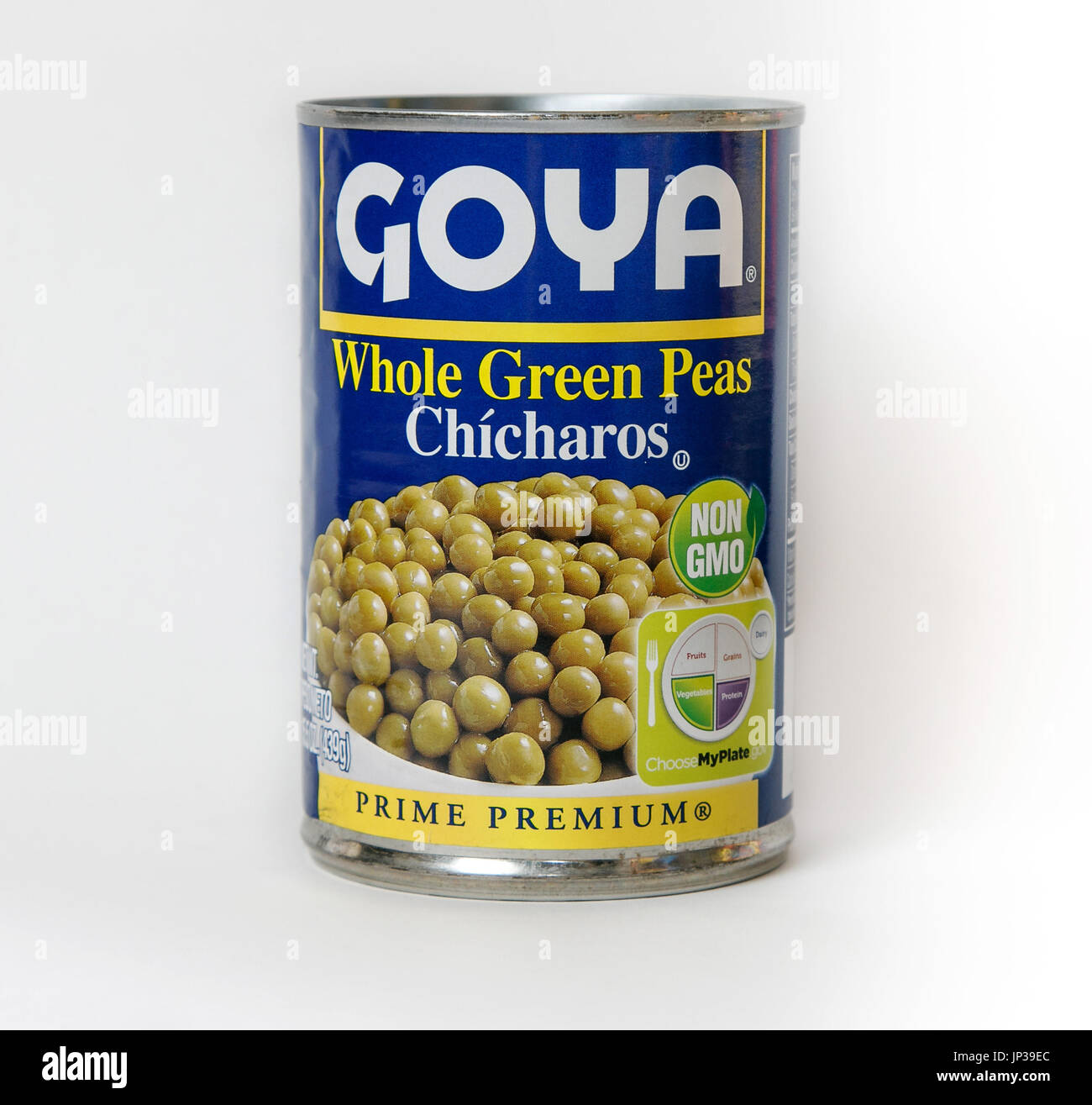New York, December 02: A can of Goya green peas isolated on white. Stock Photo
