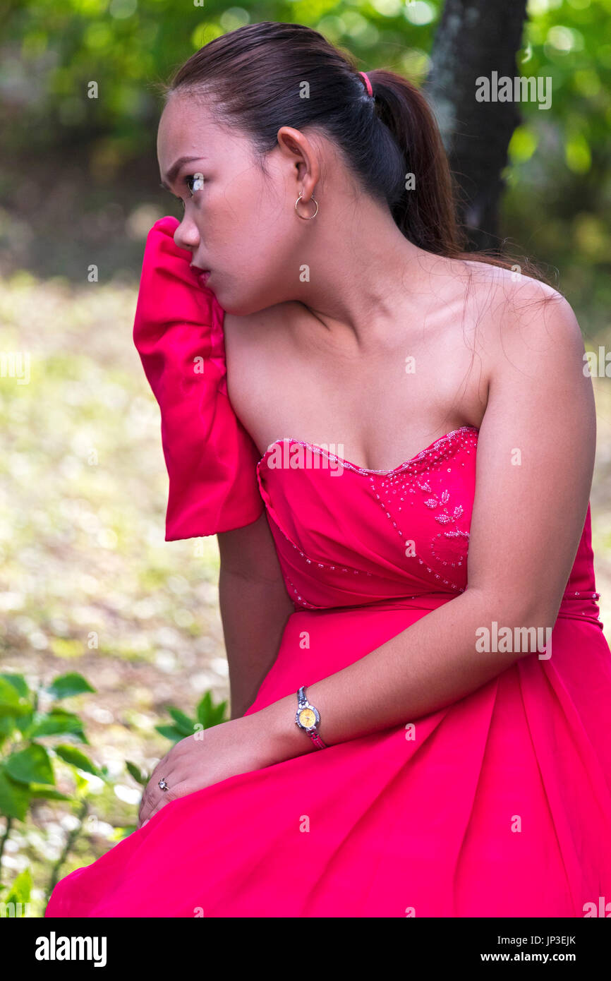 Philippine girl in traditional dress, Fort Santiago, Intramuros, Manila, Philippines Stock Photo