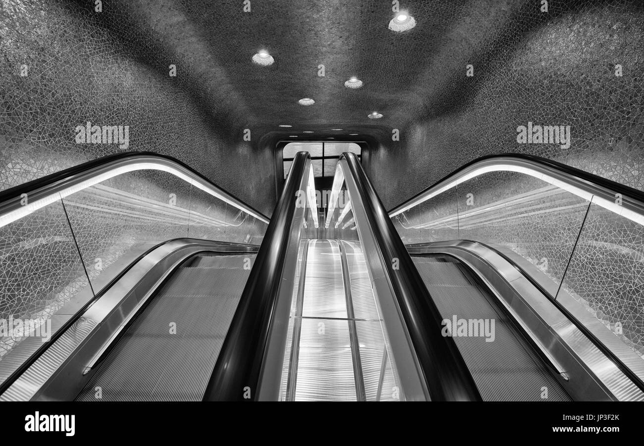 escalator in a tunnel Stock Photo