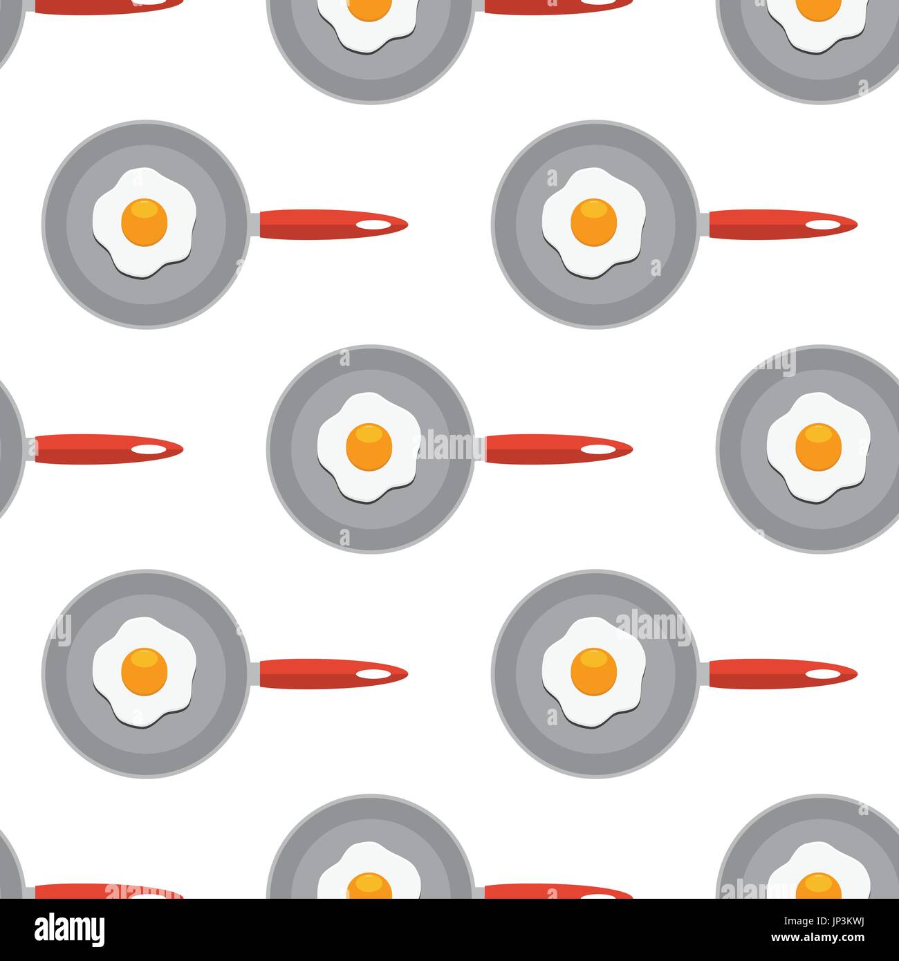 Seamless Vector pattern with fried eggs on a frying pan. Flat and solid color vector. Stock Vector