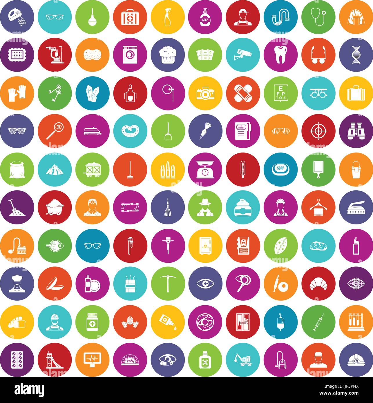 100 profession icons set color Stock Vector