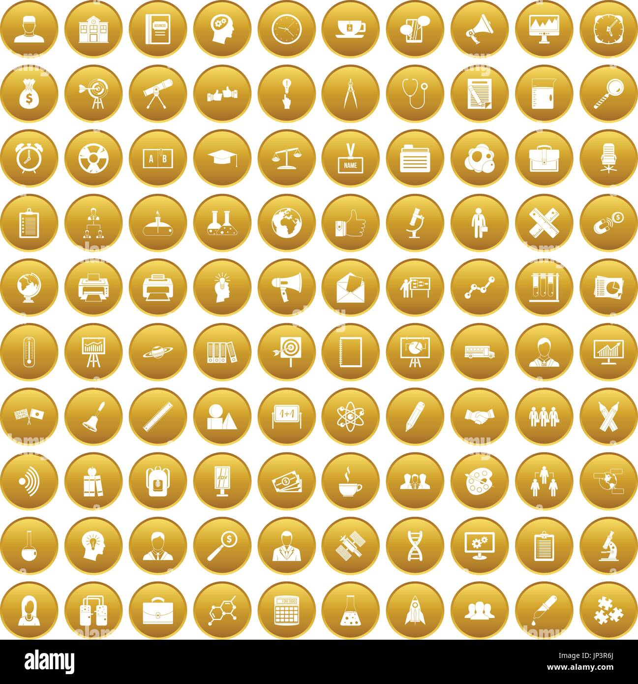 100 seminar icons set gold Stock Vector