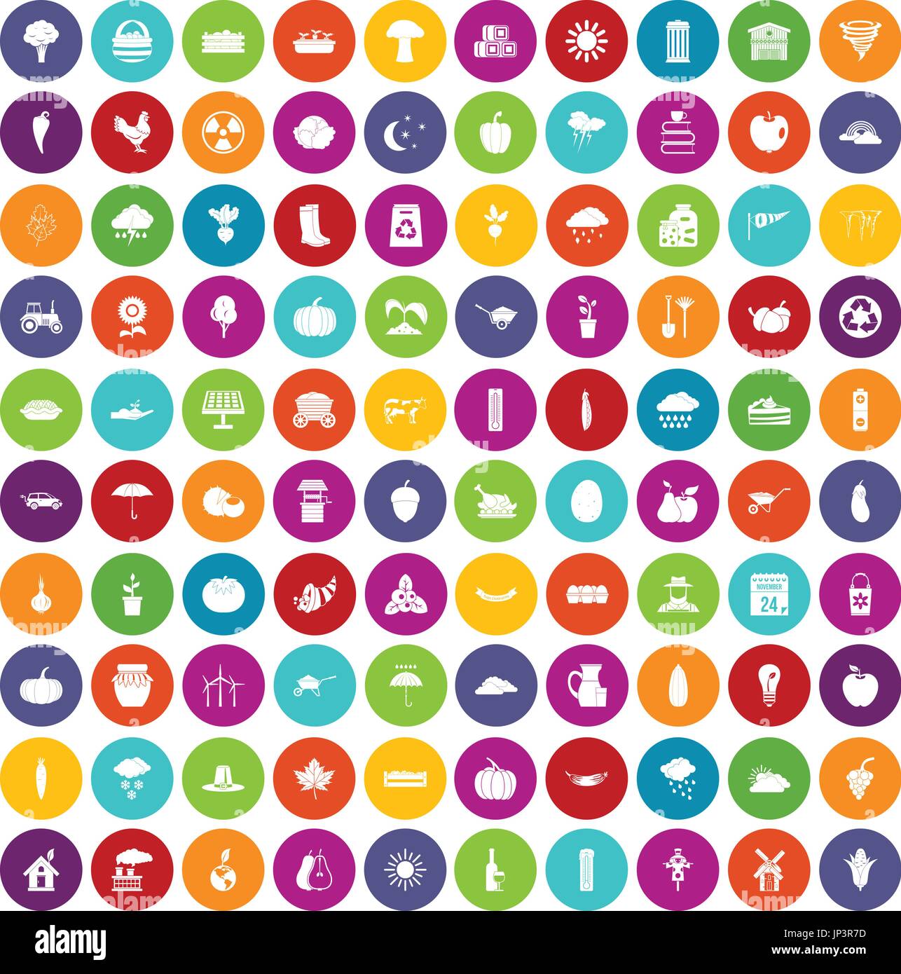 100 pumpkin icons set color Stock Vector