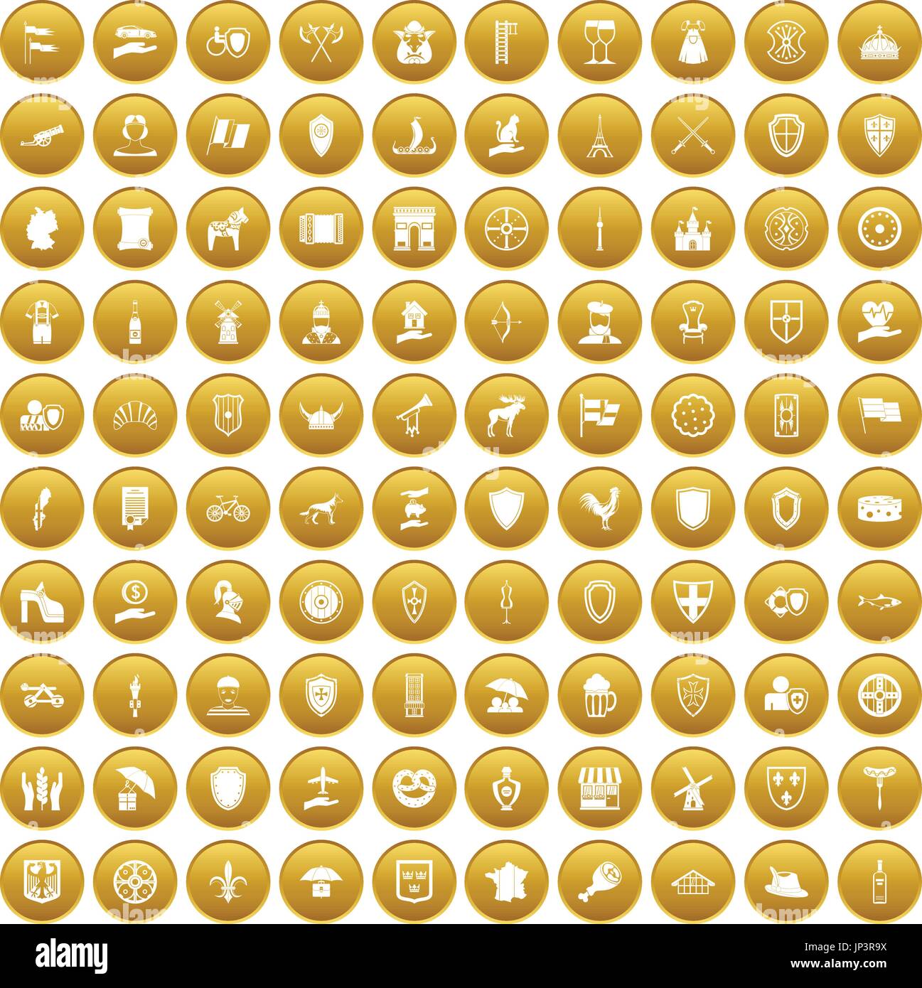 100 shield icons set gold Stock Vector