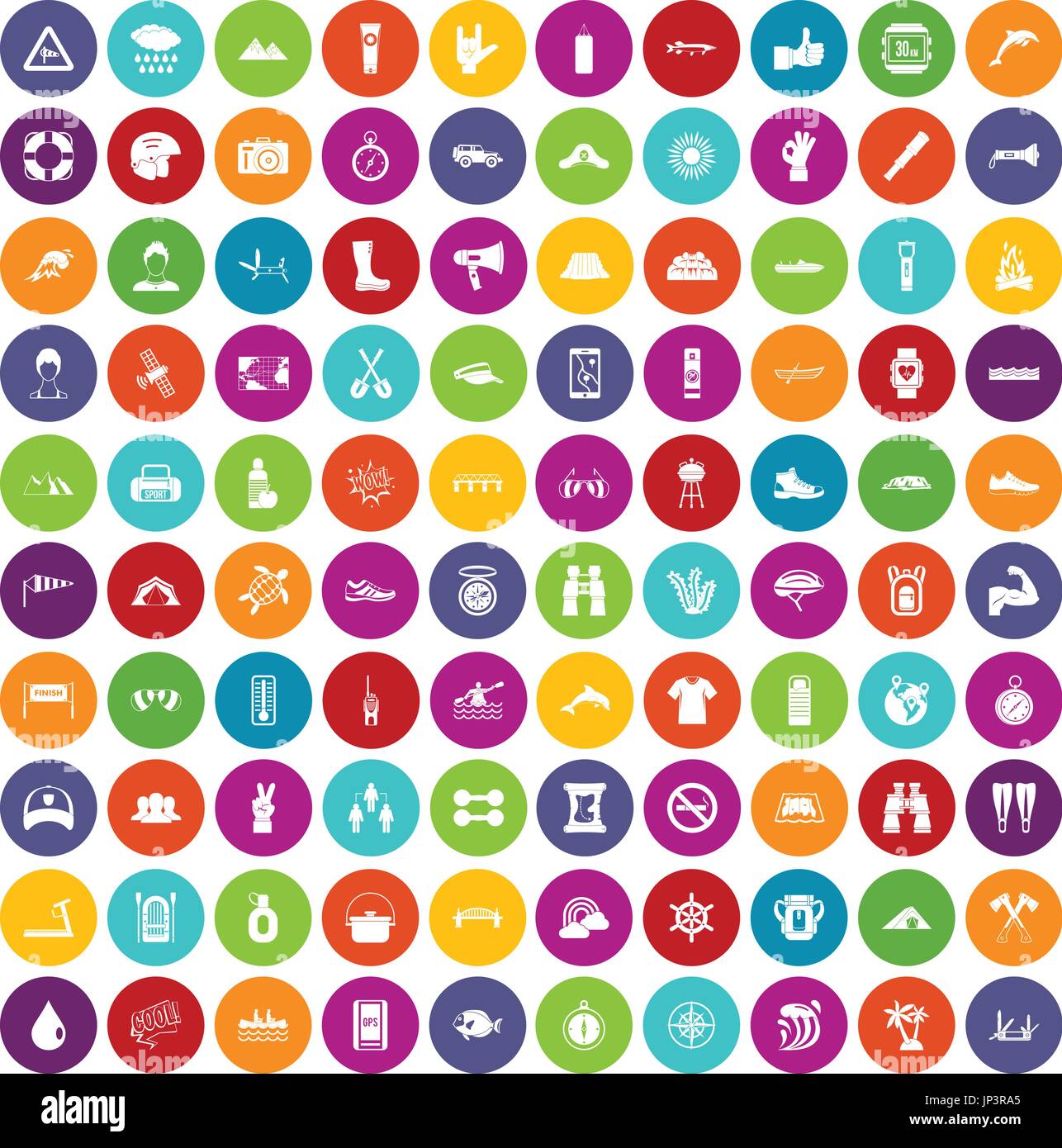 100 rafting icons set color Stock Vector