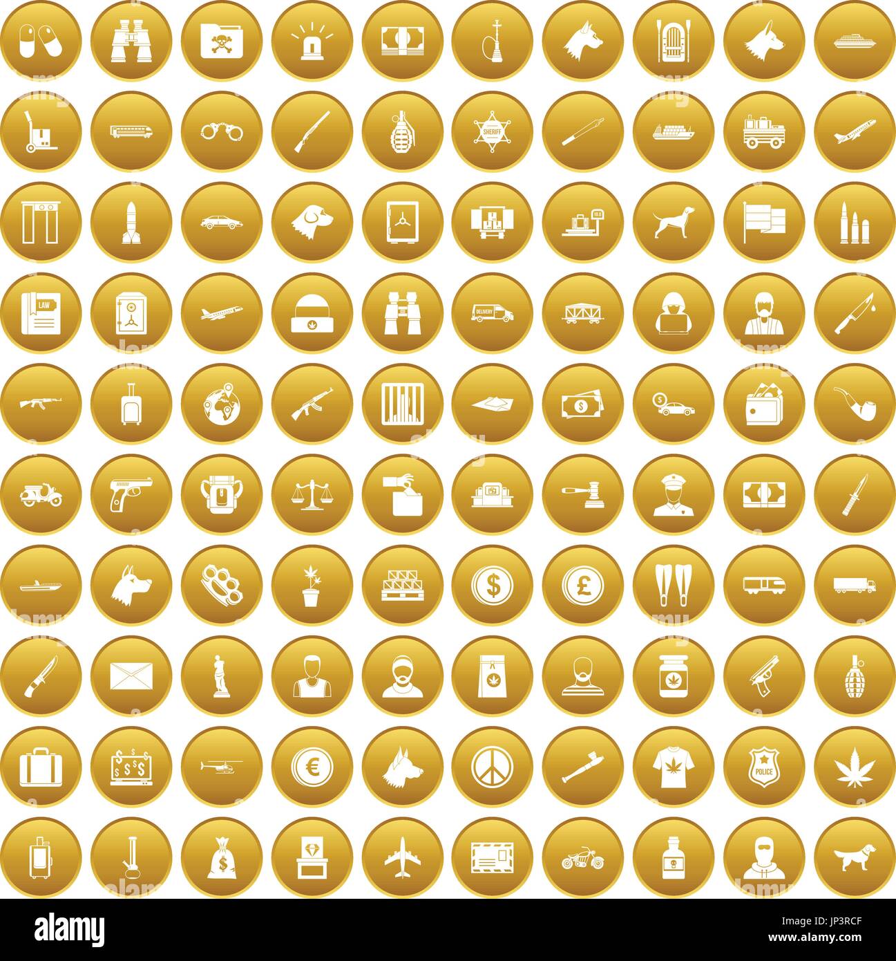 100 smuggling icons set gold Stock Vector