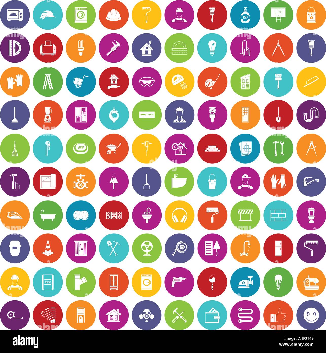 100 renovation icons set color Stock Vector