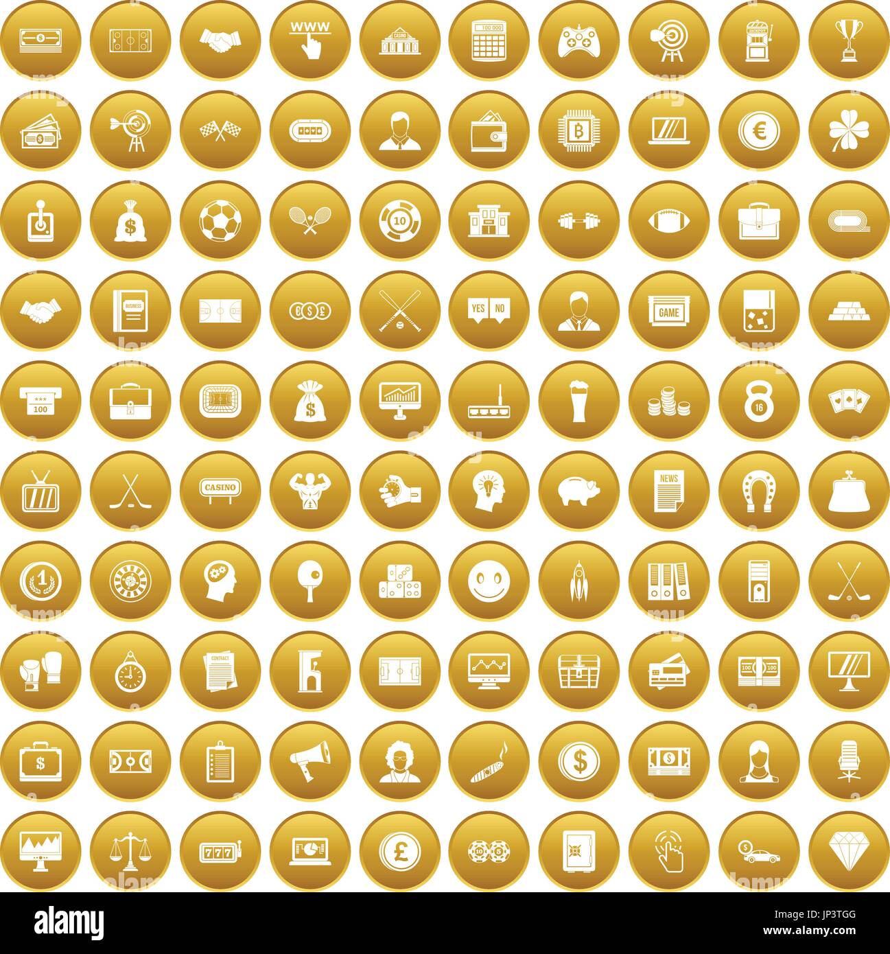 100 sweepstakes icons set gold Stock Vector