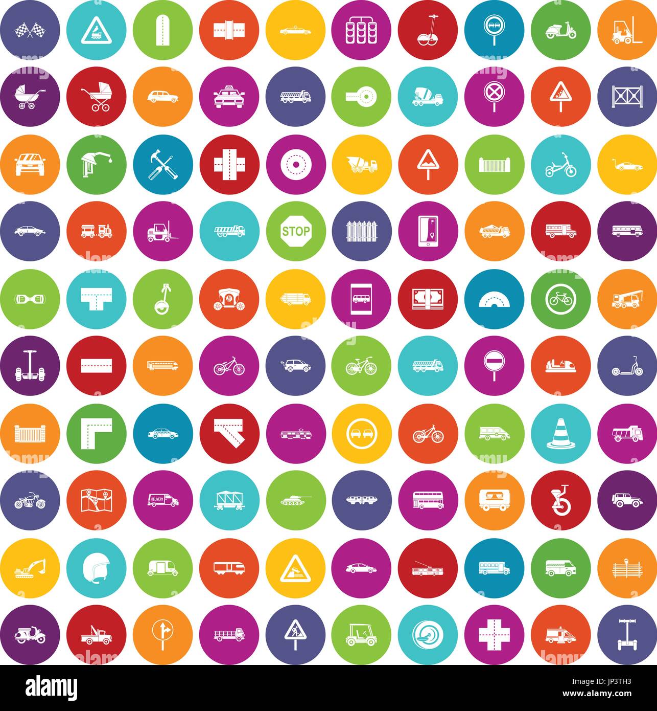 100 road icons set color Stock Vector