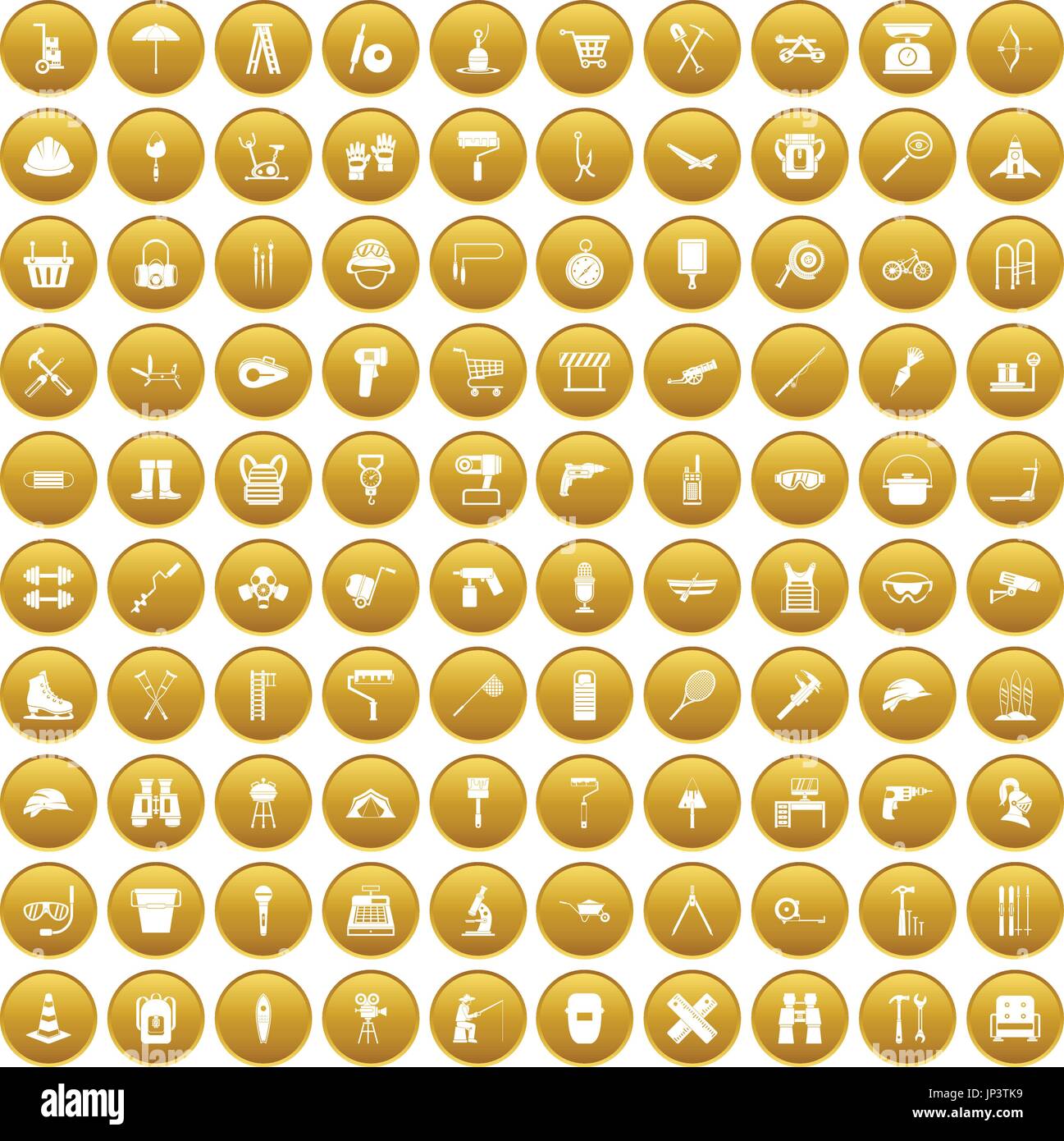 100 tackle icons set gold Stock Vector