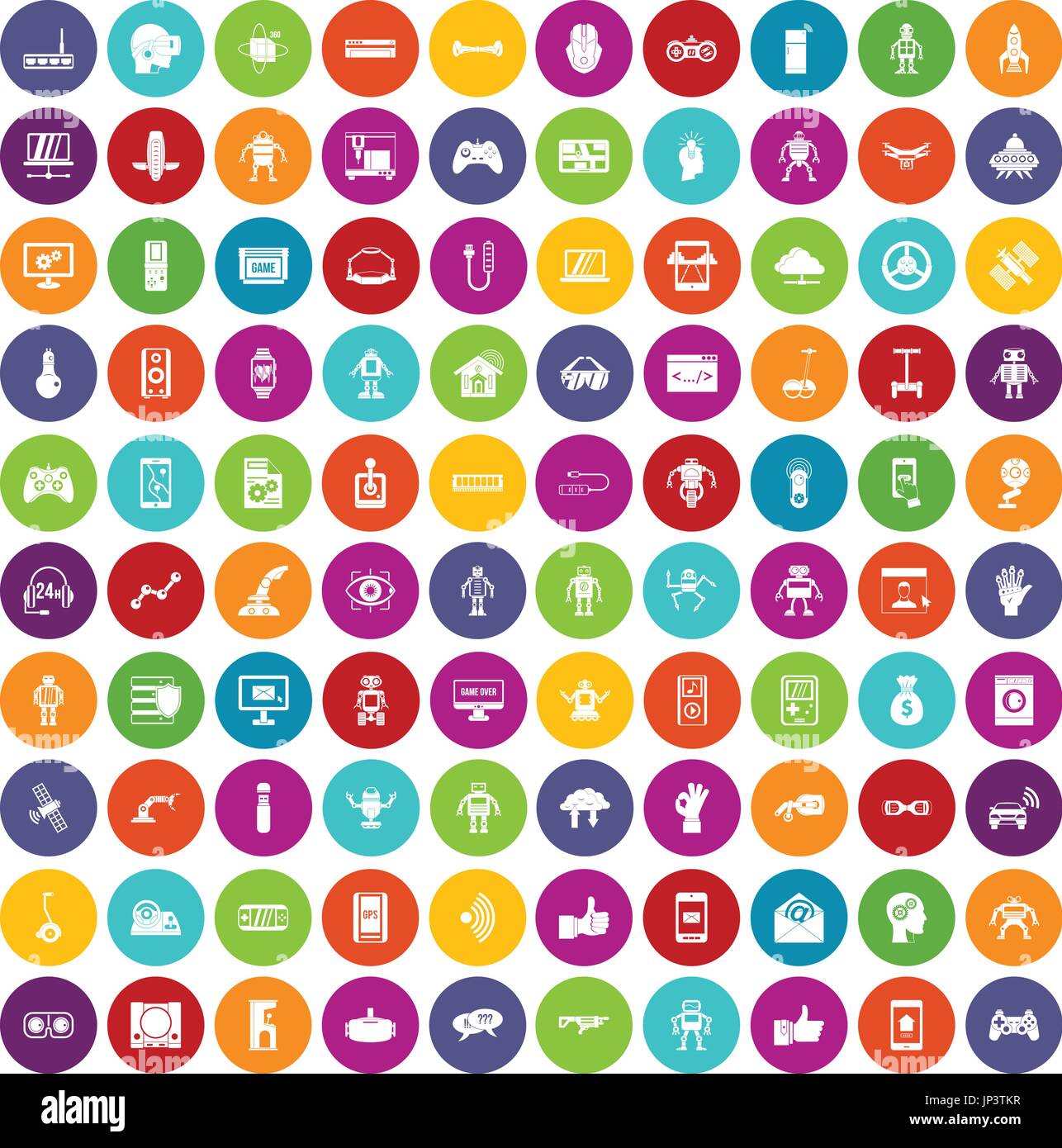 100 robot icons set color Stock Vector