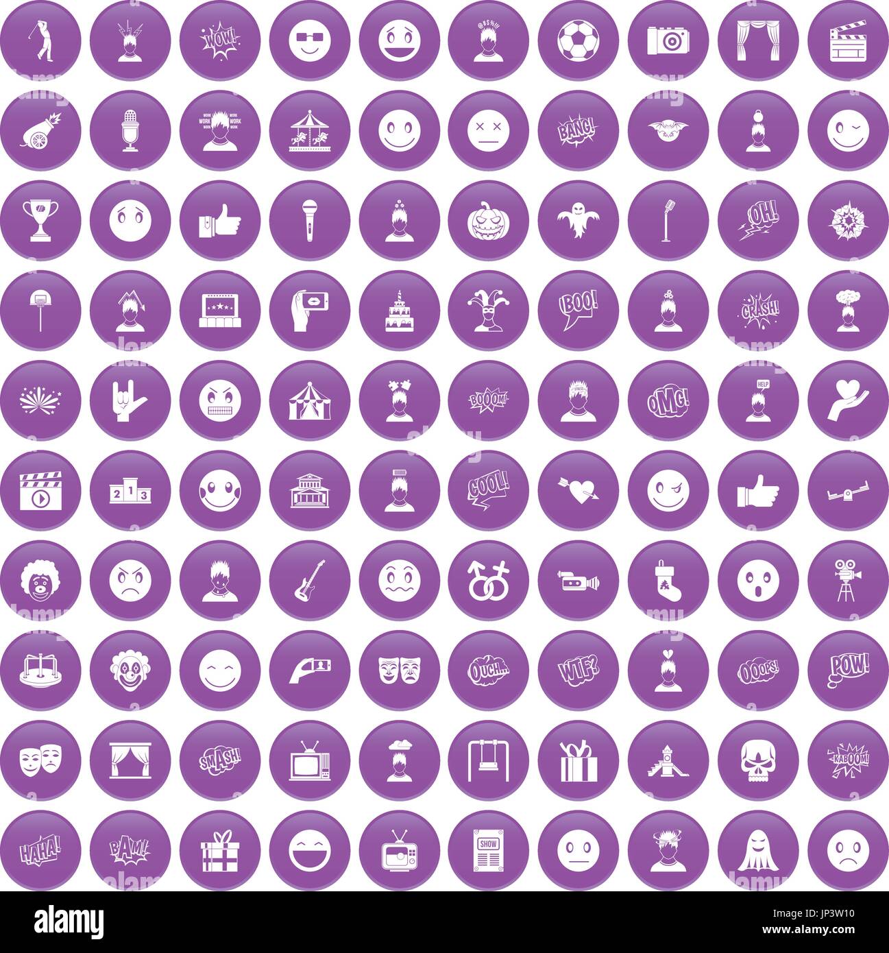 100 emotion icons set purple Stock Vector