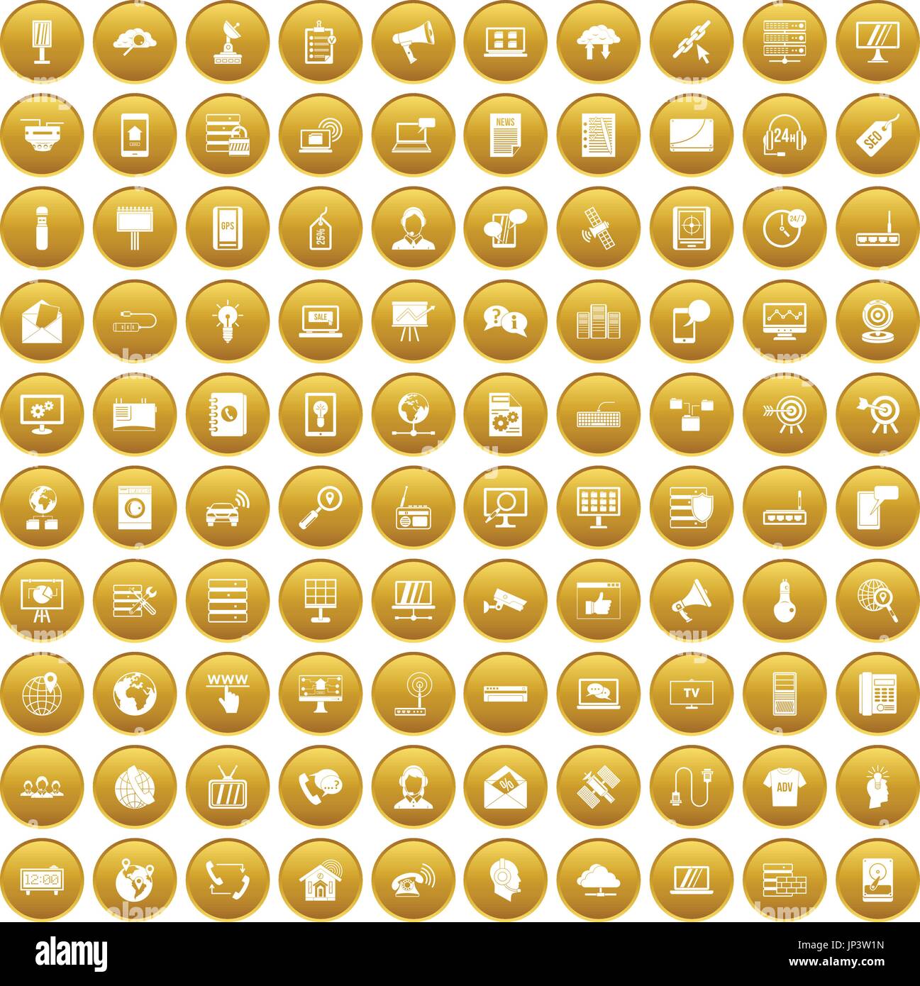 100 telecommunication icons set gold Stock Vector