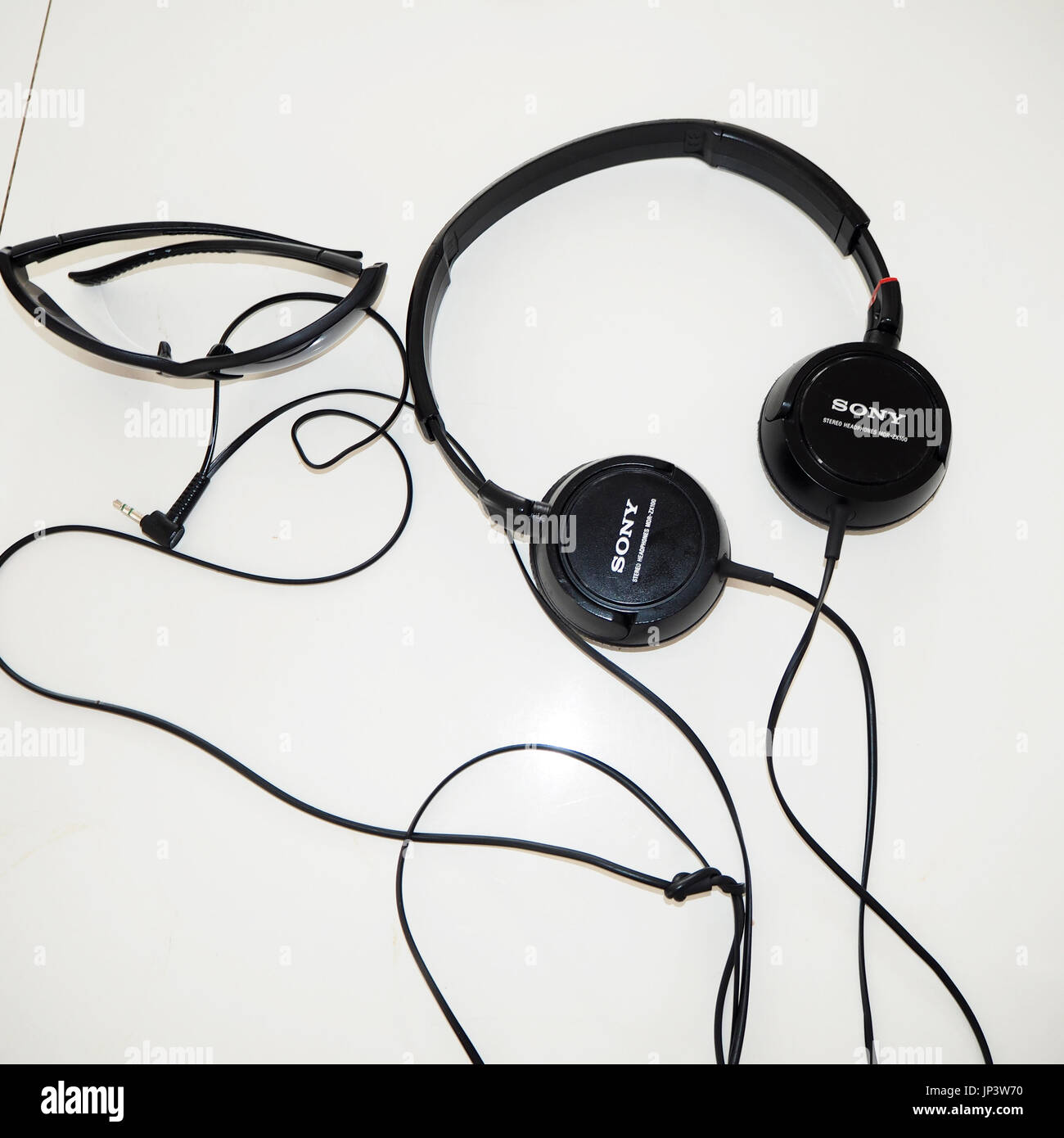 Sony headphones and sunglasses Stock Photo Alamy