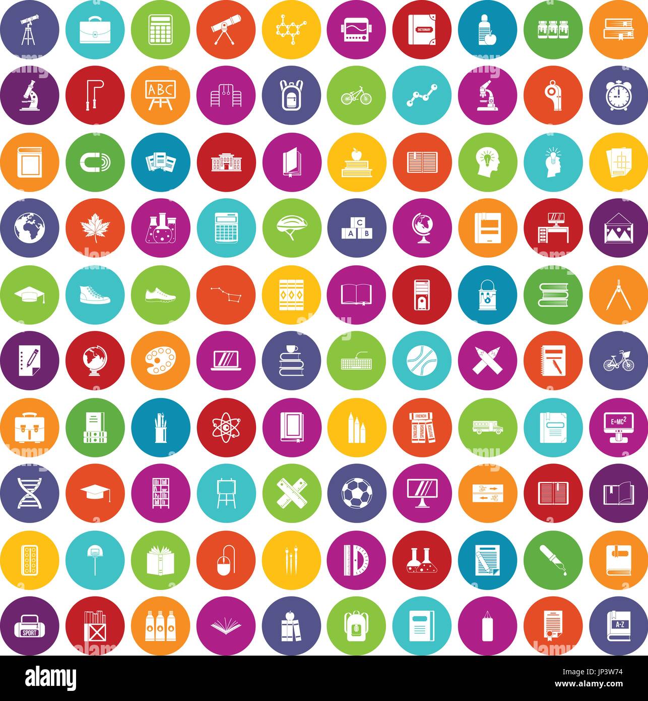 100 school icons set color Stock Vector